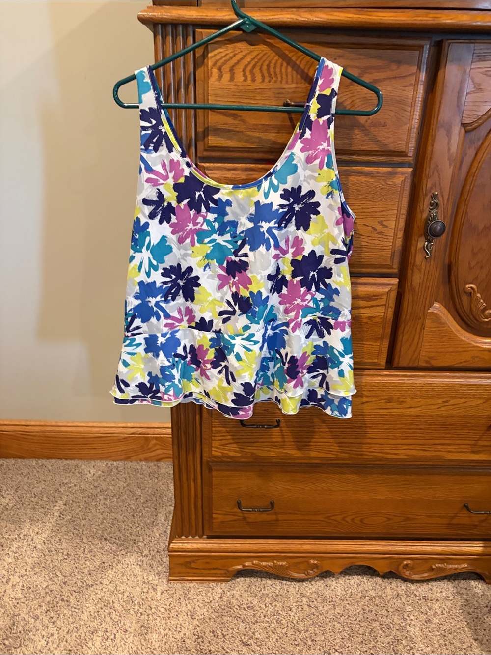 GAP Floral Scoop Neck Tank Top - Blue, Purple, Pink, Yellow on White